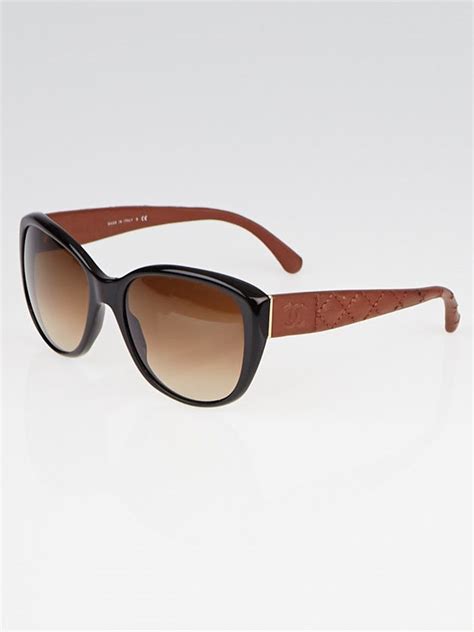 Black/Brown Quilted Leather Arm CC Sunglasses